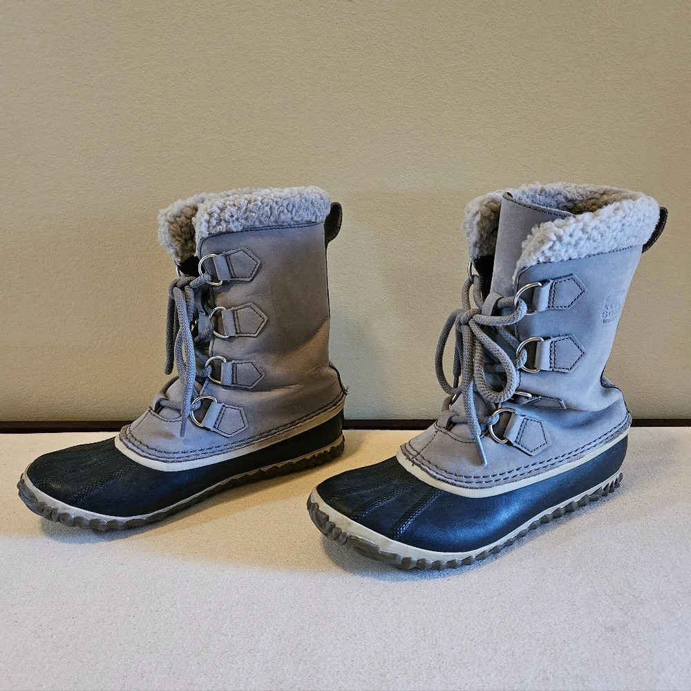 Sorel Caribou Slim Gray Leather Waterproof Boots – Women’s 7.5 - Picture 7 of 13